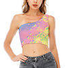 Pastel Acid Melt Print One Shoulder Crop Top