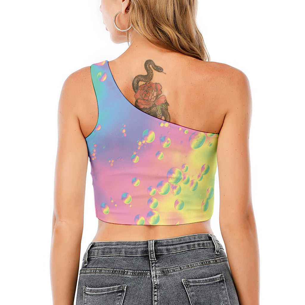 Pastel Acid Melt Print One Shoulder Crop Top