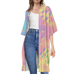 Pastel Acid Melt Print Open Front Beach Cover Up