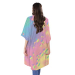 Pastel Acid Melt Print Open Front Beach Cover Up