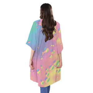 Pastel Acid Melt Print Open Front Beach Cover Up