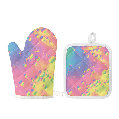 Pastel Acid Melt Print Oven Mitt And Pot Holder Set