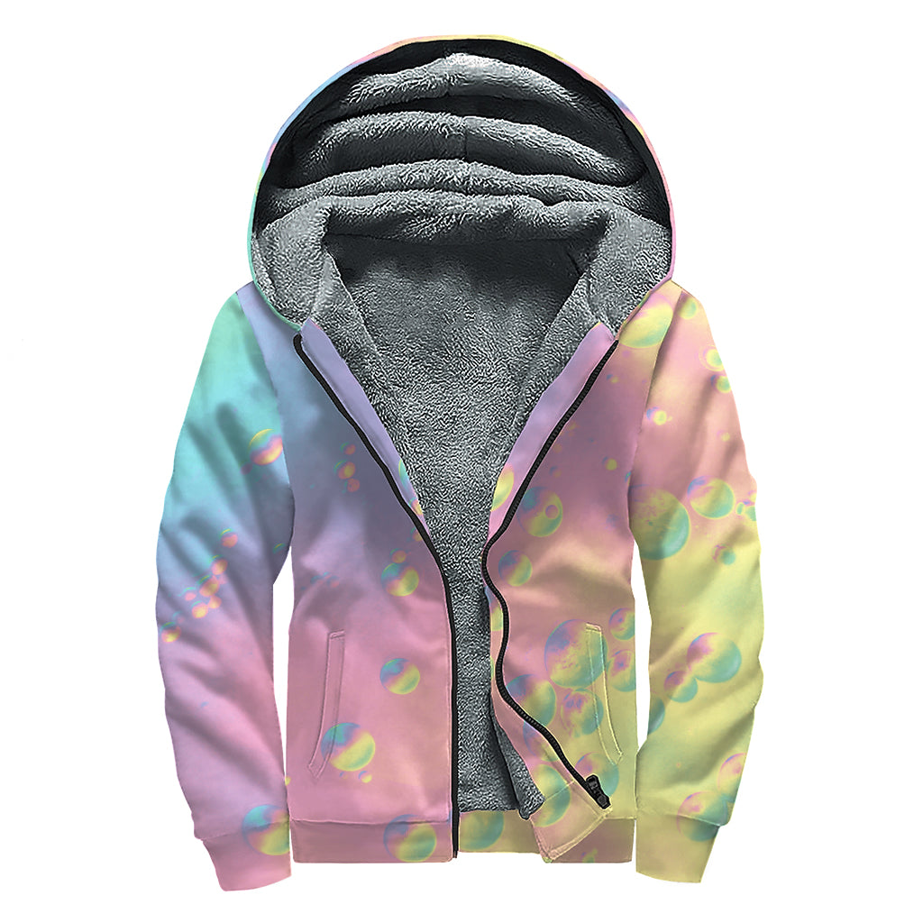 Pastel Acid Melt Print Sherpa Lined Zip Up Hoodie