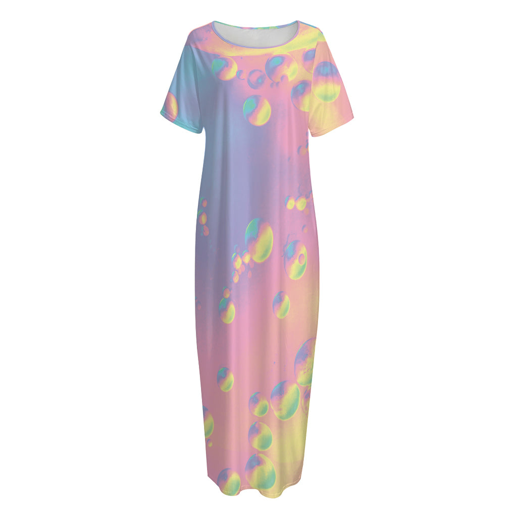 Pastel Acid Melt Print Short Sleeve Long Nightdress