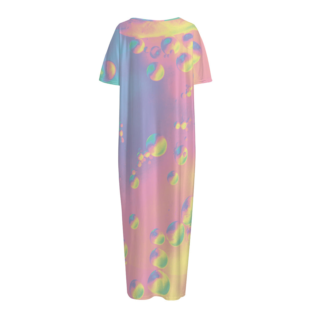 Pastel Acid Melt Print Short Sleeve Long Nightdress