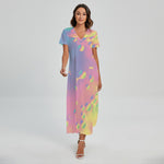 Pastel Acid Melt Print Short Sleeve Maxi Dress