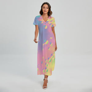 Pastel Acid Melt Print Short Sleeve Maxi Dress