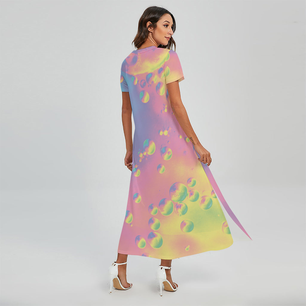 Pastel Acid Melt Print Short Sleeve Maxi Dress