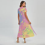 Pastel Acid Melt Print Short Sleeve Maxi Dress