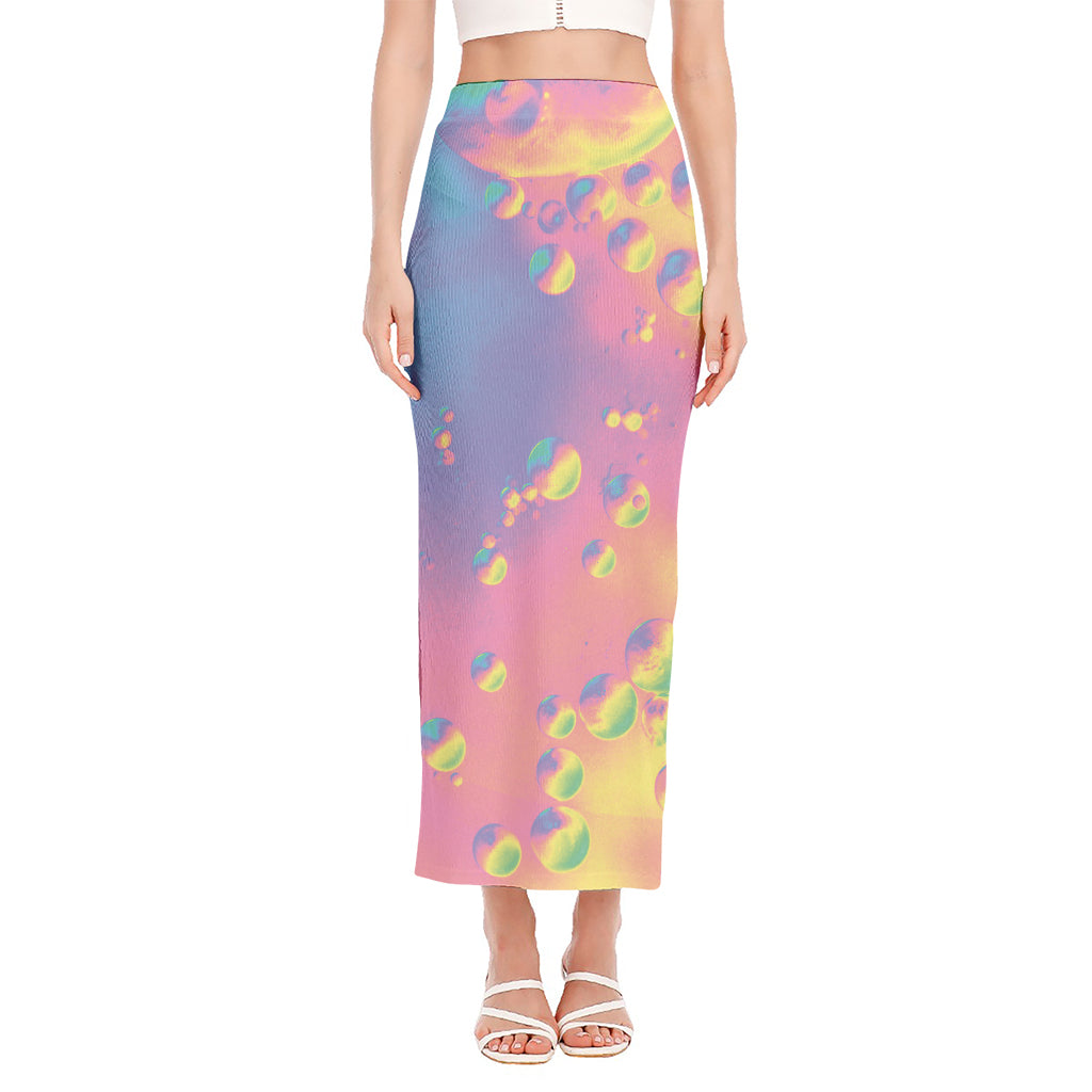 Pastel Acid Melt Print Side Slit Maxi Skirt