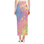 Pastel Acid Melt Print Side Slit Maxi Skirt