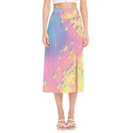 Pastel Acid Melt Print Side Slit Midi Skirt