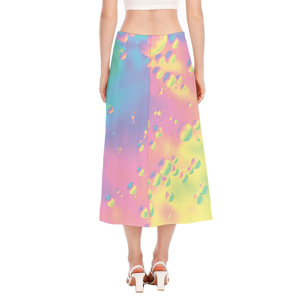 Pastel Acid Melt Print Side Slit Midi Skirt