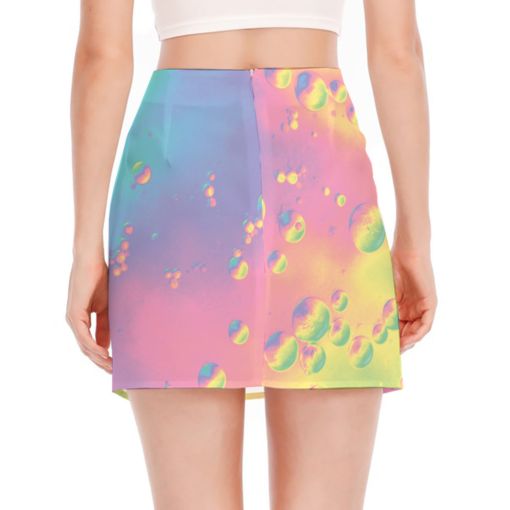 Pastel Acid Melt Print Side Slit Mini Skirt