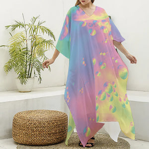 Pastel Acid Melt Print Silk V-Neck Kaftan Dress