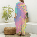 Pastel Acid Melt Print Silk V-Neck Kaftan Dress