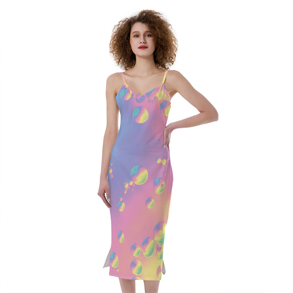 Pastel Acid Melt Print Slim Fit Midi Cami Dress