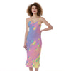 Pastel Acid Melt Print Slim Fit Midi Cami Dress