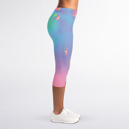 Pastel Acid Melt Print Women's Capri Leggings
