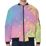 Pastel Acid Melt Print Zip Sleeve Bomber Jacket