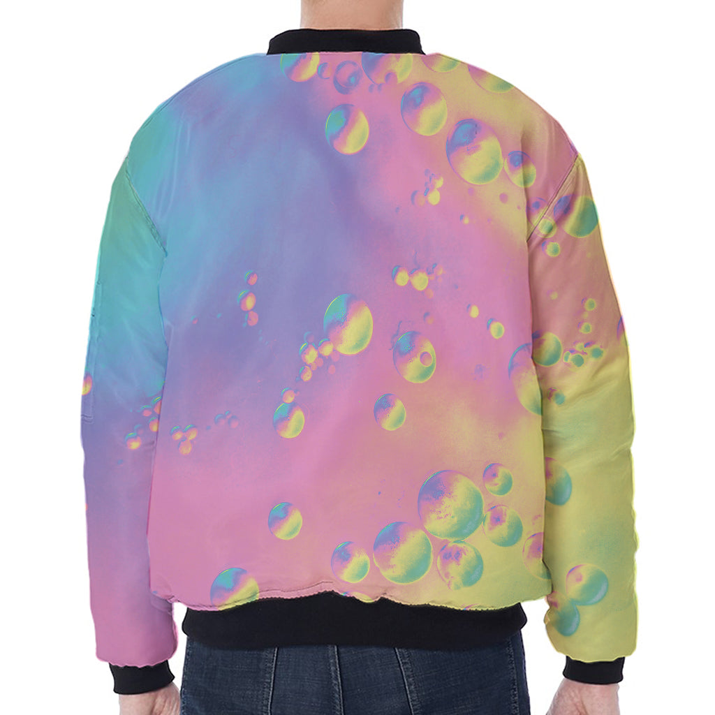 Pastel Acid Melt Print Zip Sleeve Bomber Jacket