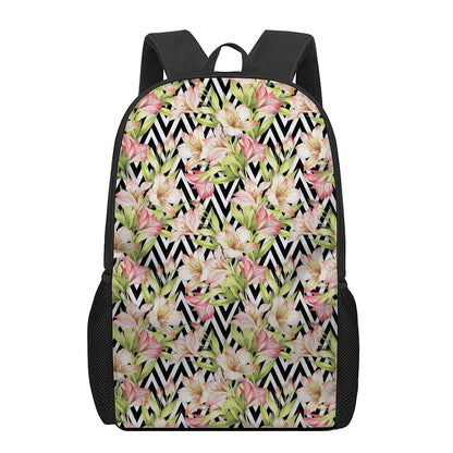 Pastel Alstroemeria Zigzag Pattern Print 17 Inch Backpack