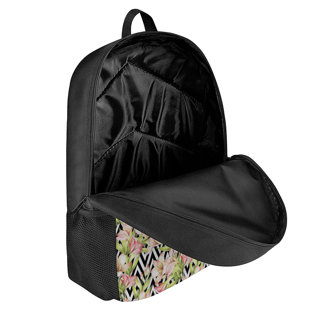 Pastel Alstroemeria Zigzag Pattern Print 17 Inch Backpack