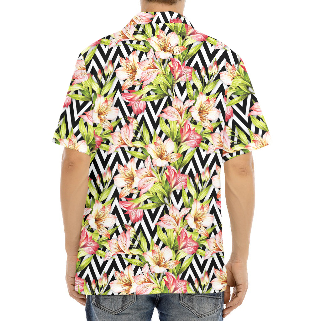 Pastel Alstroemeria Zigzag Pattern Print Aloha Shirt