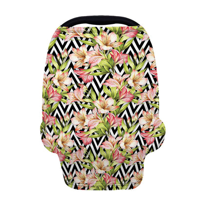 Pastel Alstroemeria Zigzag Pattern Print Baby Seat Cover