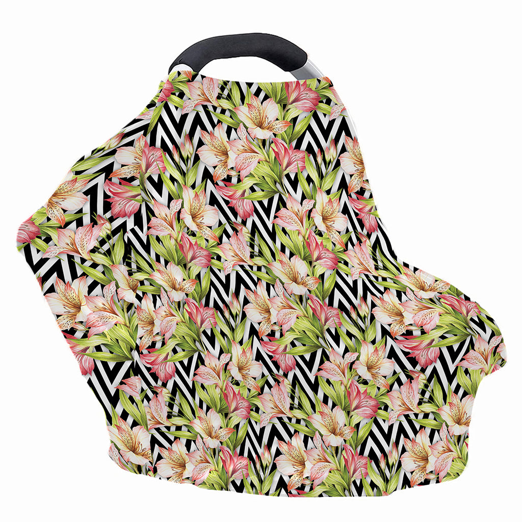 Pastel Alstroemeria Zigzag Pattern Print Baby Seat Cover