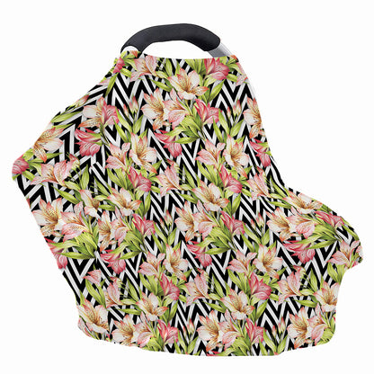 Pastel Alstroemeria Zigzag Pattern Print Baby Seat Cover