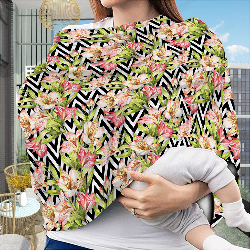 Pastel Alstroemeria Zigzag Pattern Print Baby Seat Cover