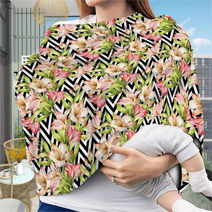 Pastel Alstroemeria Zigzag Pattern Print Baby Seat Cover