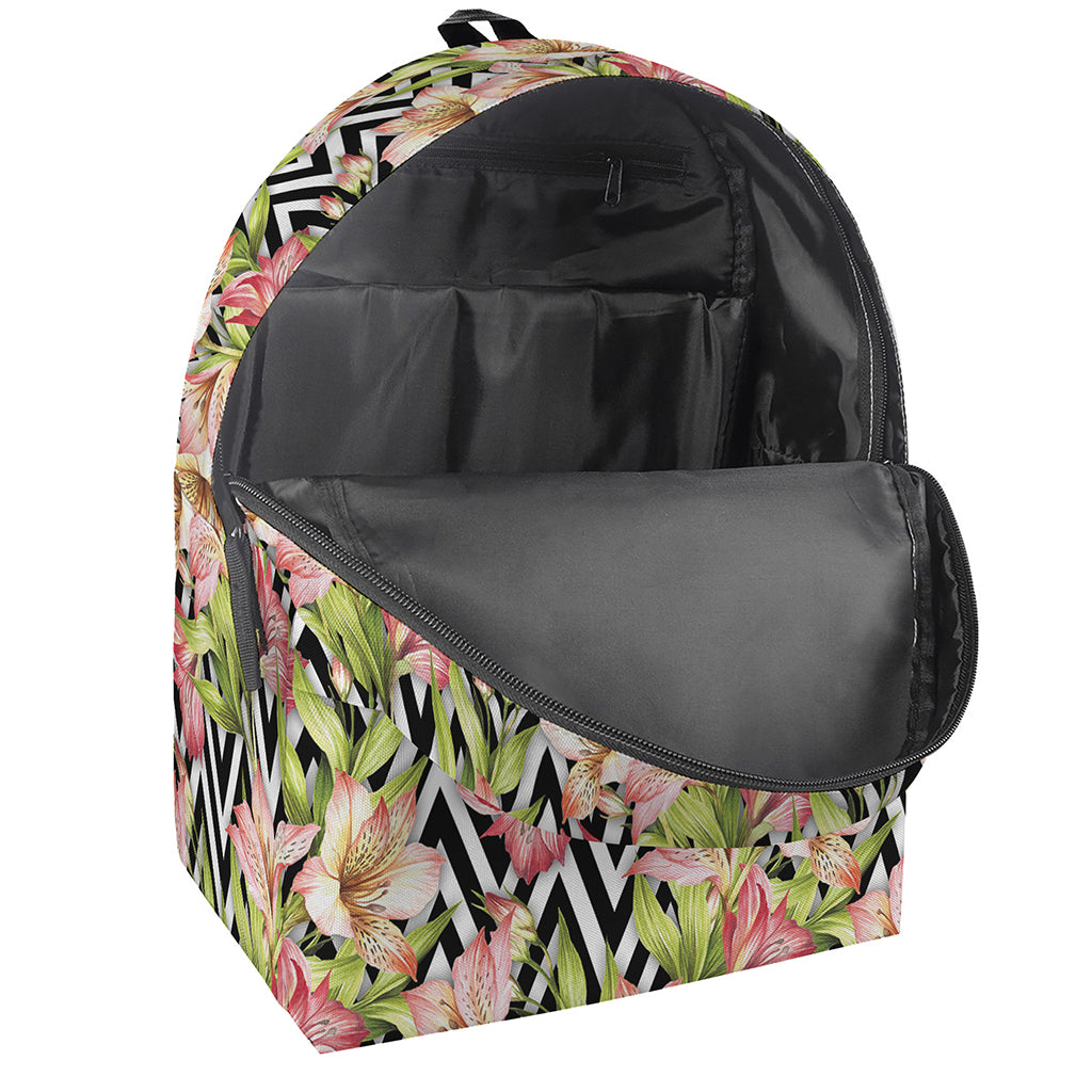 Pastel Alstroemeria Zigzag Pattern Print Backpack