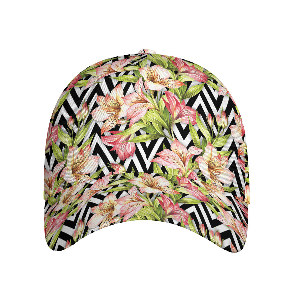 Pastel Alstroemeria Zigzag Pattern Print Baseball Cap