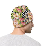 Pastel Alstroemeria Zigzag Pattern Print Beanie