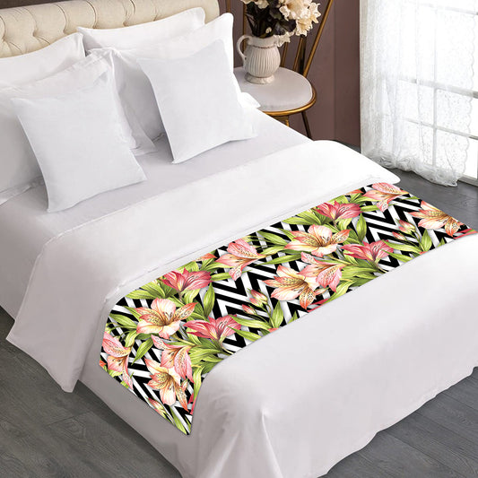 Pastel Alstroemeria Zigzag Pattern Print Bed Runner