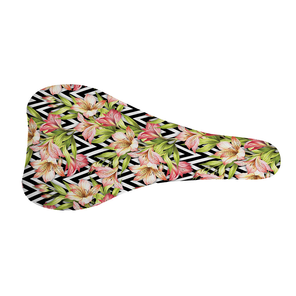 Pastel Alstroemeria Zigzag Pattern Print Bicycle Seat Cover