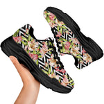 Pastel Alstroemeria Zigzag Pattern Print Black Chunky Shoes