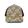 Pastel Alstroemeria Zigzag Pattern Print Black Mesh Trucker Hat