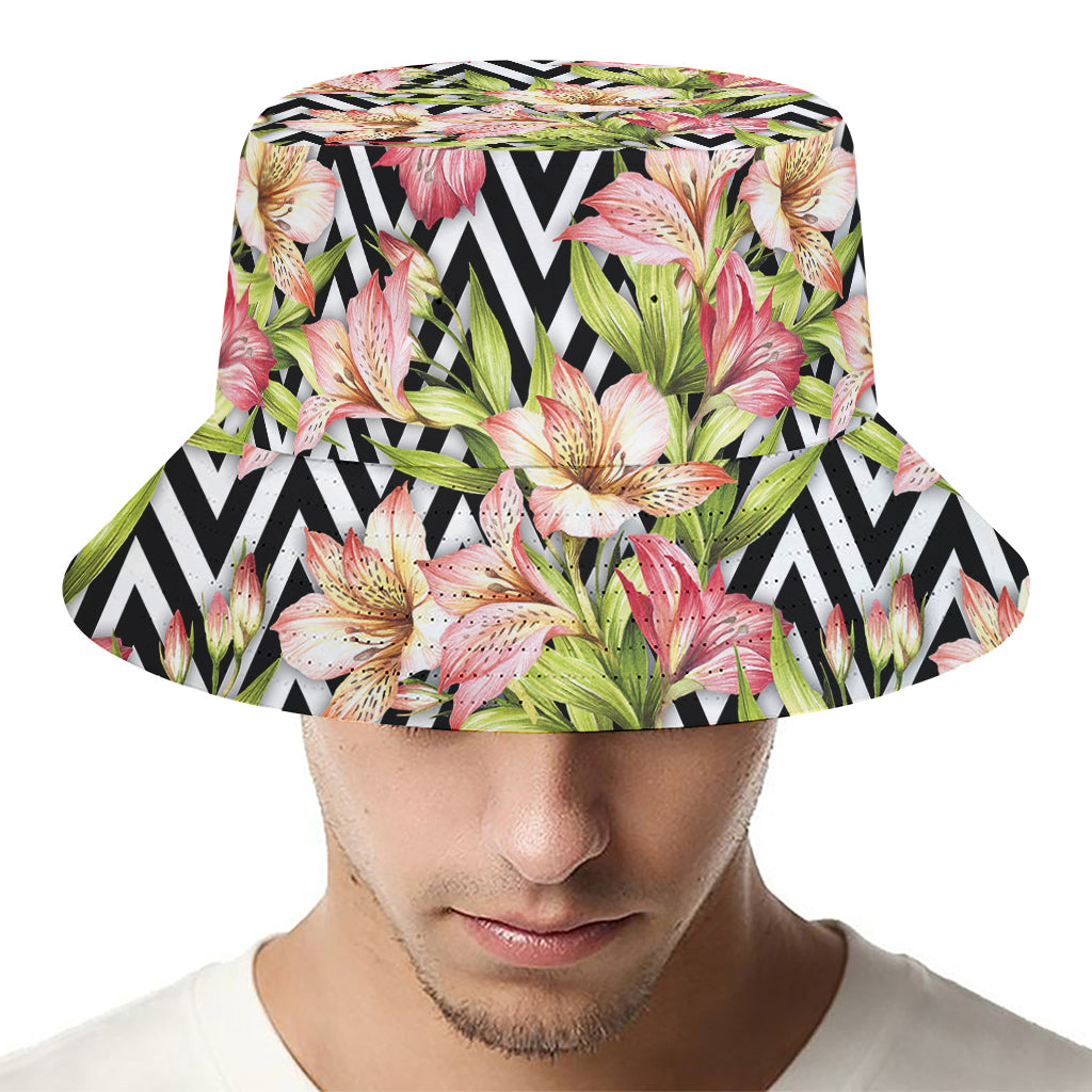 Pastel Alstroemeria Zigzag Pattern Print Bucket Hat