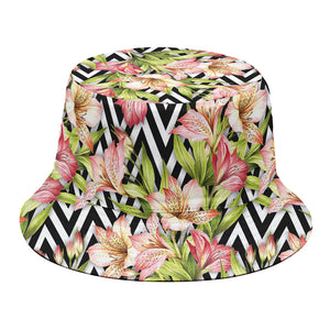 Pastel Alstroemeria Zigzag Pattern Print Bucket Hat