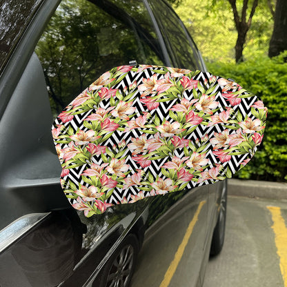 Pastel Alstroemeria Zigzag Pattern Print Car Side Mirror Covers