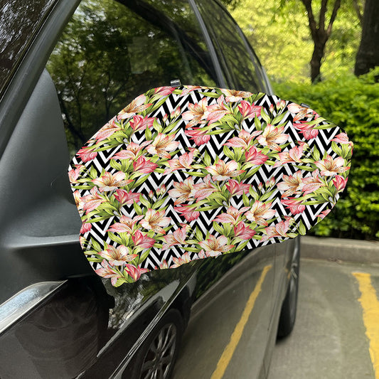 Pastel Alstroemeria Zigzag Pattern Print Car Side Mirror Covers