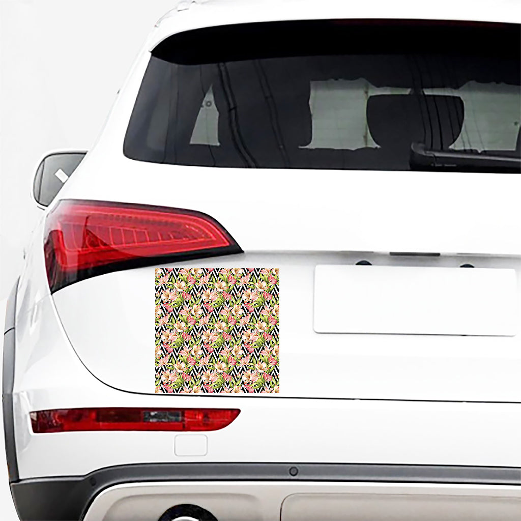 Pastel Alstroemeria Zigzag Pattern Print Car Sticker