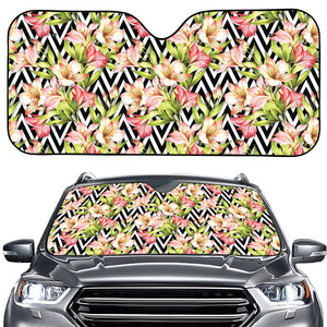 Pastel Alstroemeria Zigzag Pattern Print Car Windshield Sun Shade