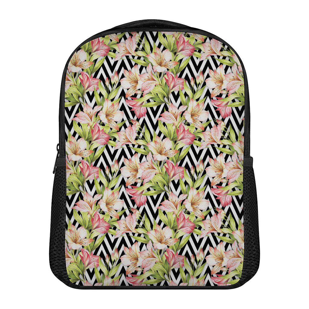 Pastel Alstroemeria Zigzag Pattern Print Casual Backpack