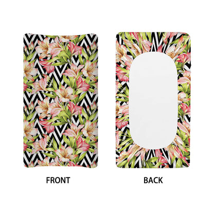 Pastel Alstroemeria Zigzag Pattern Print Changing Pad Cover