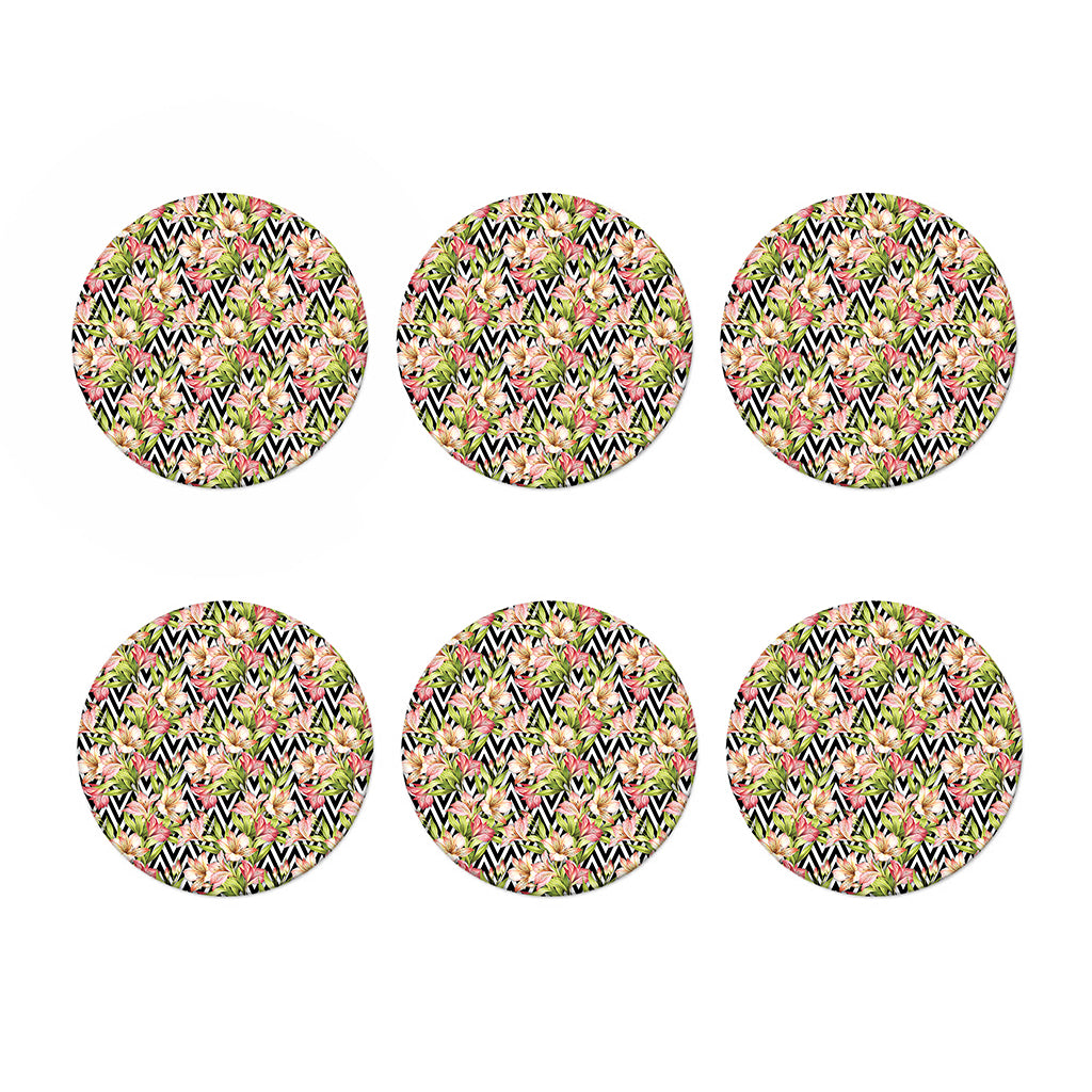 Pastel Alstroemeria Zigzag Pattern Print Coaster Set