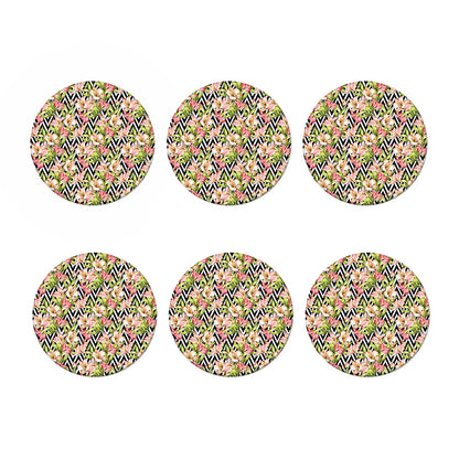Pastel Alstroemeria Zigzag Pattern Print Coaster Set